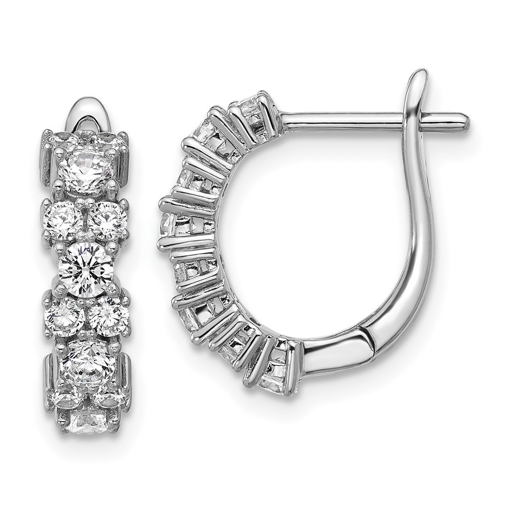 925 Sterling Silver Rhodium-Plated Polished Fancy Cz Hinged Hoop Earrings